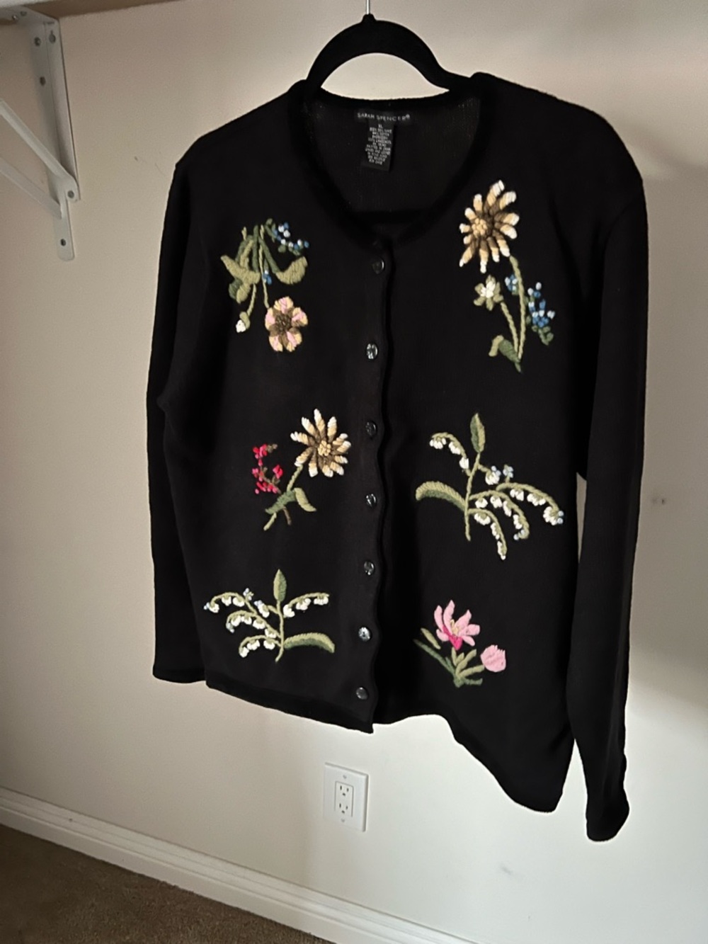 Sarah Spencer women Black Cardigan with Multicolor Floral Embroidery